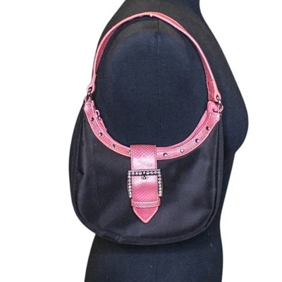 Bolso de Hombro Esprit Media Luna Hebilla Estrás Rosa Negro De Colección Y2K Foto 1 de 4