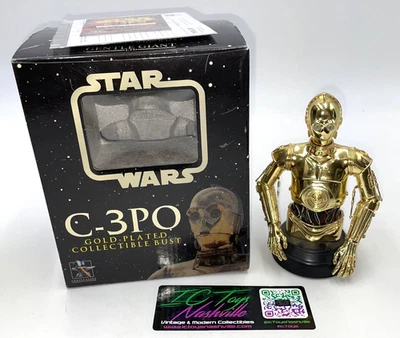 2004 Gentle Giant Star Wars C-3Po Busto Colecionável Banhado a Ouro com Caixa e Certificado de Autenticidade - Imagem 1 de 4