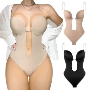 Women Shapewear Invisible Body Shaper Plunge Sexy Low Back Thong Party Bodysuits - Picture 1 of 32