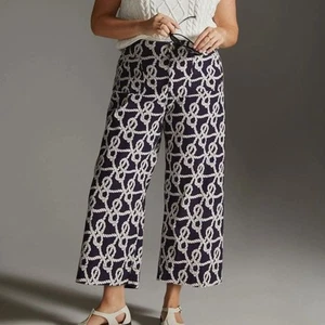 Pantaloni donna Maeve by Anthropologie The Colette cropped gamba larga con stampa corda - Foto 1 di 10