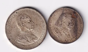 Coin Silver Prussia 3 and 5 Mark 1914 Emperor in Uniform II NSW-Leipzig - Picture 1 of 2