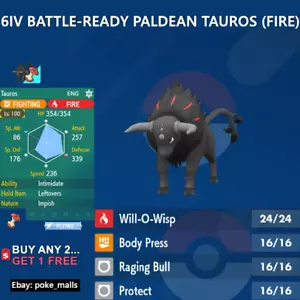 PALDEAN TAUROS (FIRE) | 6IV | BATTLE-READY | Pokemon Scarlet and Violet - Picture 1 of 6