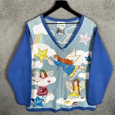 Vintage Christian Christmas 90's Cardigan Knit Sweater Large Heavy Heaven - Image 1 of 4