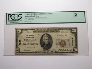 $20 1929 Parnassus Pennsylvania National Currency Bank Note Bill Ch. #7363 PCGS - Picture 1 of 4
