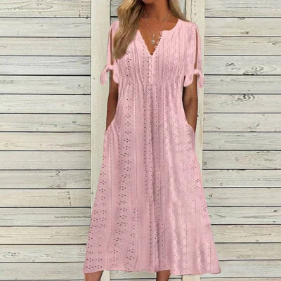 Womens Sexy Lace Boho Long Maxi Dress Ladies Summer Beach Holiday Party Sundress - Image 1 of 4