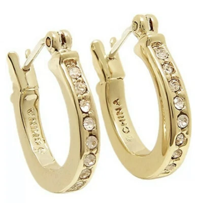 NWT COACH Pave Signature C Huggie Earrings F54497 Gold Tone MSRP $78 - Image 1 of 4