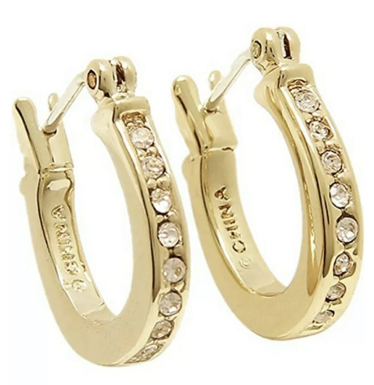 Coach Pave Signature Huggie Earrings Jewelry Rhinestone Gold Silver F54497