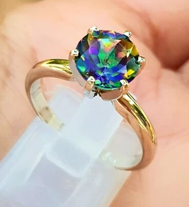 2.0ct Natural VS Green Mystic Topaz Solitaire Ring Solid 14K Yellow Gold Promise - Picture 1 of 12