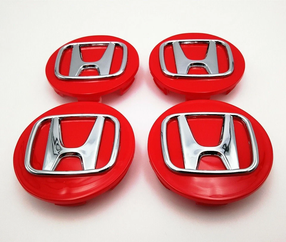 Kit de 4 tapacubos centrales rojos Honda logotipo plateado OEM para Element 69MM 2003-2011 Foto 1 de 4