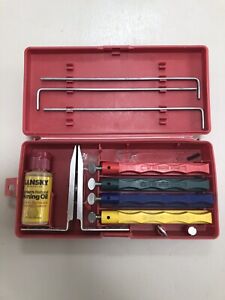 lansky deluxe knife sharpening system used. Stones have been hardly used