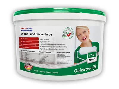Wandfarbe PROFHOME Objektweiß Innenfarbe Farbe matt weiß 12,5 L max. 80 qm - Bild 1 von 4