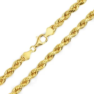 14k Gold Necklace Hollow Diamond Cut Rope Chain 1.8mm/2.5mm/3mm/4mm/5mm/6mm/7mm - Picture 1 of 22