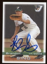 2003 West Tenn Diamond Jaxx BRANDON SING Signed Card autograph AUTO CUBS