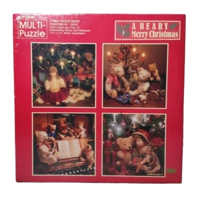 Springbok Hallmark A Beary Merry Christmas 4 Mini Jigsaw Puzzles Dolls Sealed - Image 1 of 4