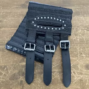 Goth Corset Belt Elastic Buckle Wide Black PVC S Small Vintage Stud - Picture 1 of 14