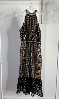 Black Tan Lace Halter Midi Dress Sz S - Image 1 of 4