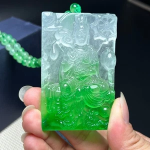 Certified Nature ice Green Burmese Jade Jadeite carved Buddha Pendant&Necklaces - Bild 1 von 11