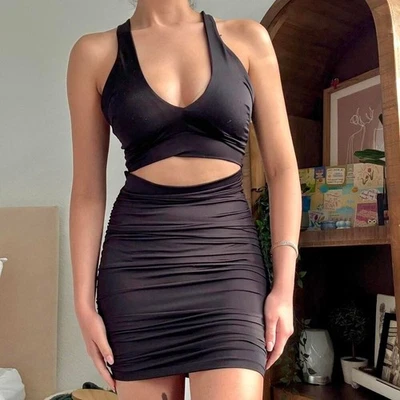 Mini Vestido Vintage Cristina Rúbies Negro Recortado Bodycon - Talla S Foto 1 de 4