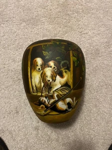 Vase urn with lid Dogs image hand painted 9” - Picture 1 of 8