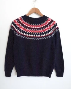 MARIE LUND COPENHAGEN Fair Isle Merino Wool Sweater Jumper Navy YOOX M $119 - Picture 1 of 11