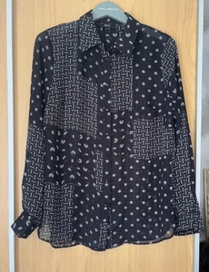 Next sheer Blouse Top Size 14 Black white Long line shirt 44” McDonald + Dodds - Picture 1 of 5