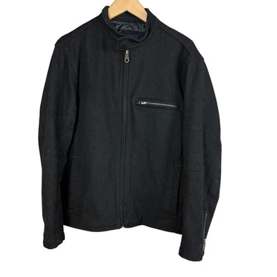 GAP 男式黑色羊毛混纺轰炸机夹克摩托风格拉链前尺寸 S — 第 1/4 张图片