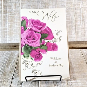 American Greetings Mother's Day Card To Wife Pink Roses Gold With Love - Picture 1 of 8