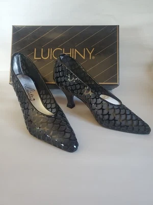 Bomba de tacón alto Luichiny vintage talla 7B nueva en caja nueva de malla de vieira negra Foto 1 de 4