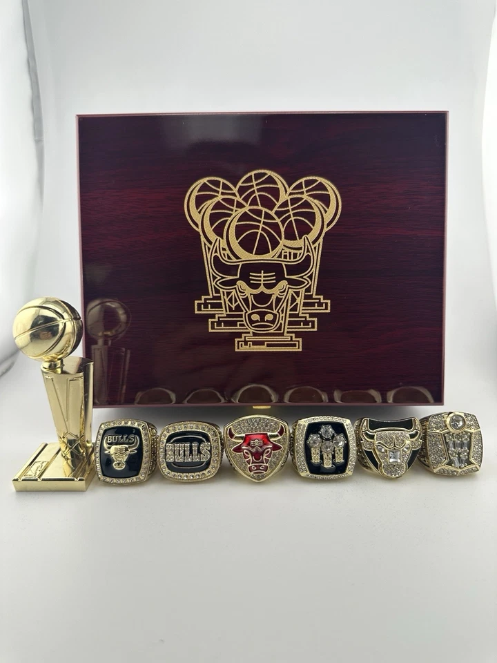 Chicago Bulls Michael Jordan Championship 6  Ring Set  With Case And Trophy - Image 1 of 4
