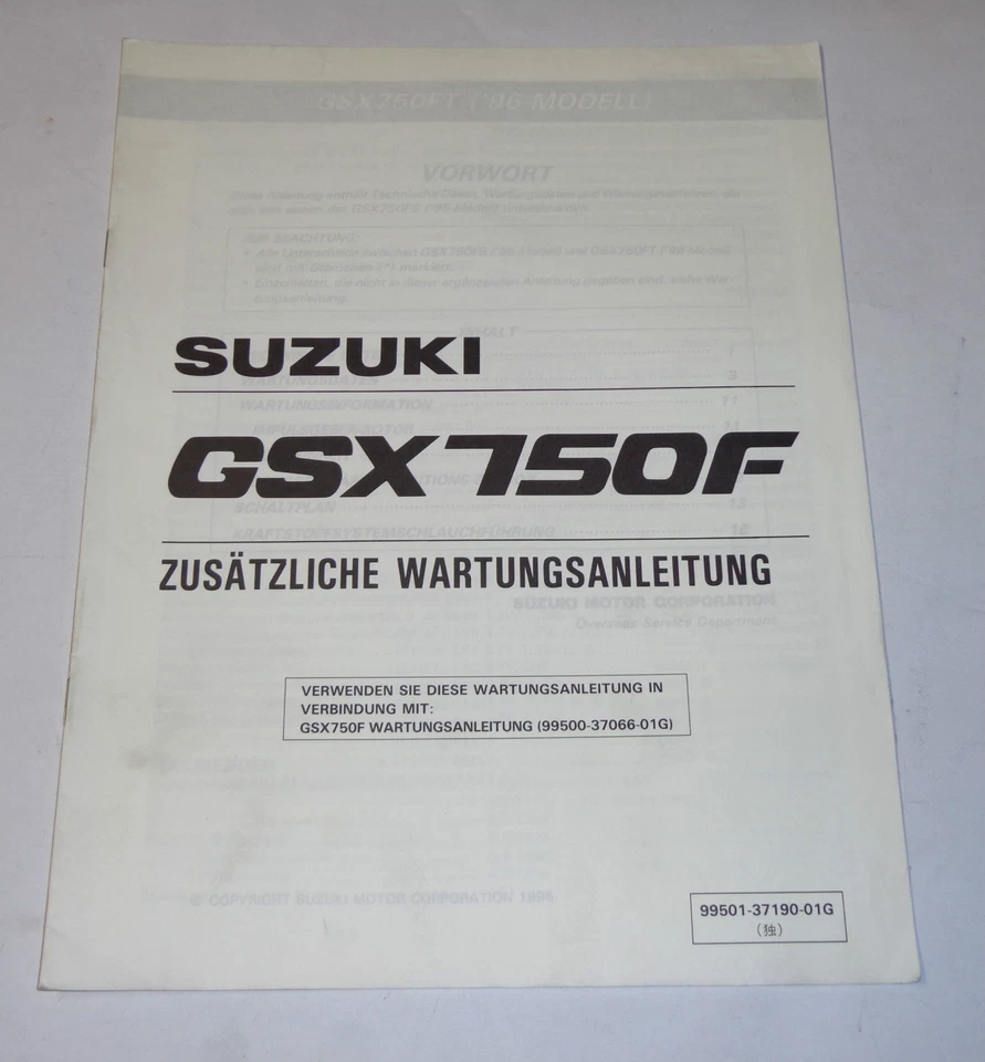 Manual de Taller Suplemento Operación Suzuki GSX 750 FT, St. 06/1995 - Imagen 1 de 1