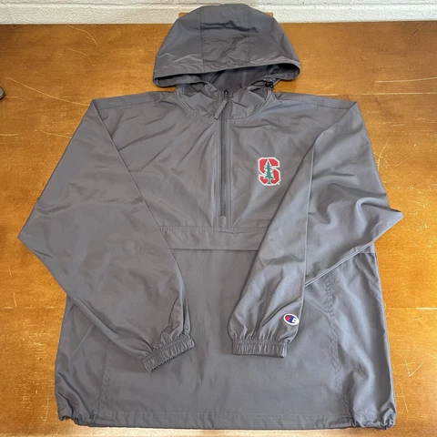 Stanford Cardinal Jacket Mens Medium Gray Pullover Champion Windbreaker 1/4 Cover