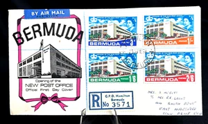 Bermuda 1967 apertura nuovo ufficio postale blocco targa 3d copertina primo giorno 4x francobolli - Foto 1 di 4
