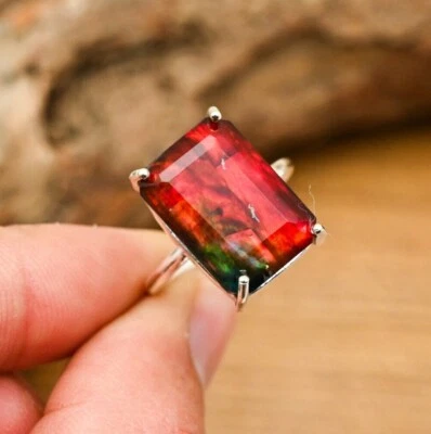 Anillos de plata esterlina 925 hechos a mano con piedras preciosas de ammolita para mujer joyería MR396 Foto 1 de 4