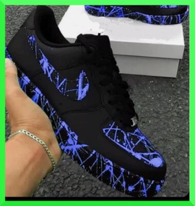 Custom Air Force 1 Purple Splatter Black Low/Air Force Custom Sneaker NEW IN BOX - Picture 1 of 5