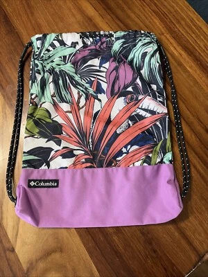 Pacote com cordão Columbia bolsa de poliéster nylon flor tucânica rosa 17 X 13 - Imagem 1 de 4