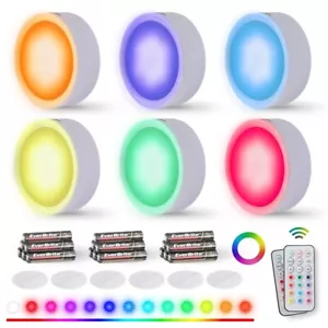 EverBrite 6-PACK Puck Lights Wireless LED Closet Lights 13 RGB Colors 2 Modes - Picture 1 of 10