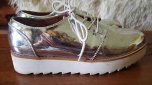 Womens Chinese Laundry Silver Metallic Platform Oxford Creeper Shoes Size 7 - Picture 1 of 6