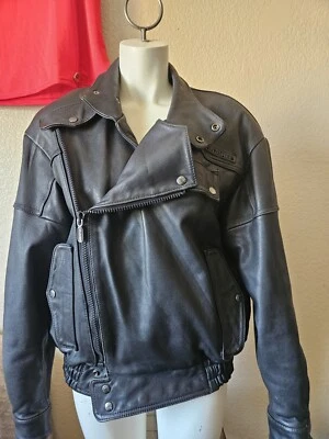 Chaqueta de cuero negra vintage Fieldsheer para motocicleta estilo punk rock Foto 1 de 4