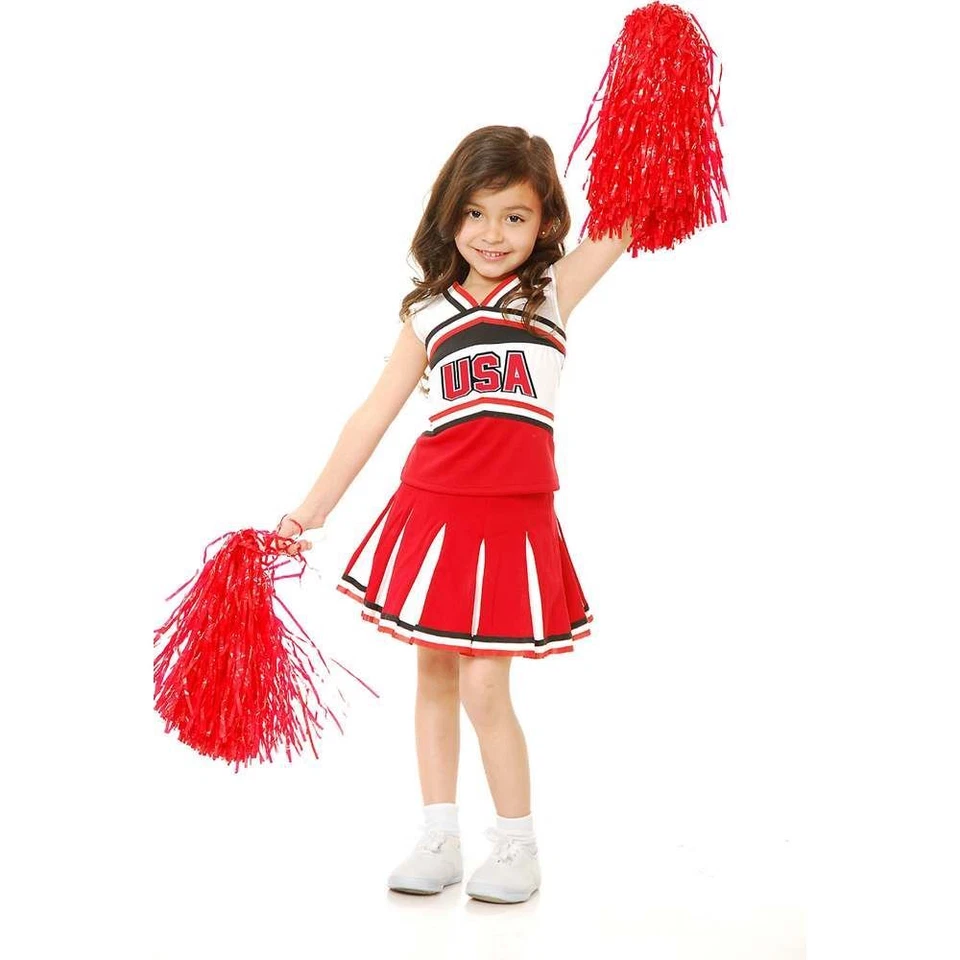 Girls USA Cheerleader Dress and Pom Halloween Costume - Image 1 of 1