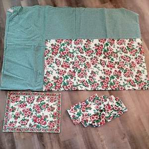 NEW VTG April Cornell Red Green Floral Gingham Tablecloth Napkins Placemat Set - Picture 1 of 5