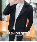 Mens Double-Breasted Windbreaker Short Suit Collar Woolen Blended Coat Jackets