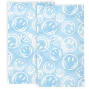 Smile Face Hand Towels Set of 2 Blue Bath Hand Towels Soft Absorbent Face Tow... - Picture 1 of 7