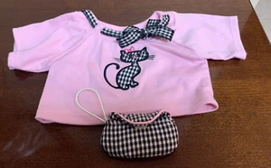 Build A Bear Top Pink Black Kitten Kitty Cat Tee Shirt & Clutch Purse Gingham - Picture 1 of 4