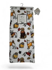 Pickle & Dot Plush Fleece Throw Blanket Dogs in Sweaters Fall Autumn Leaves NWT - Picture 1 of 6
