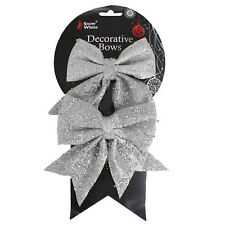 Christmas Decoration- 16cm Glitter/Sequin Tie on Bows- Pack of 2- Choose Colour