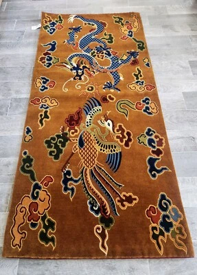 Alfombra Nepal 100 % lana anudada a mano dragón tibetano y fénix - 3X6 pies - NUEVA Foto 1 de 4