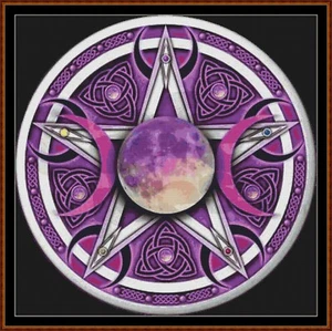 TRIPLE MOON PENTAGRAM cross stitch pattern (punto cruz) - Picture 1 of 5