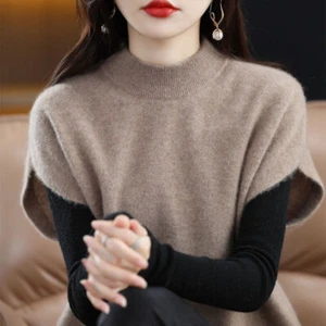 Damen Strickweste Tank Tops Fledermaus Kurzarm Strickwaren Rollkragen Basic - Bild 1 von 18