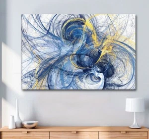 Abstract Wall Art Blue And Yellow Framed Canvas Prints Apartment Decor Original - Picture 1 of 12