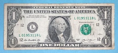 1953 November 8 Birthday Note $1 One Dollar Bill L 01953118 L (_ 1953 / 11 / 8 ) - Image 1 of 2